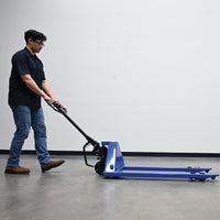 Thumbnail for Vestil Steel Ergonomic Power Assist Pallet Truck 27 In. x 48 In. 5000 Lb. Capacity Blue