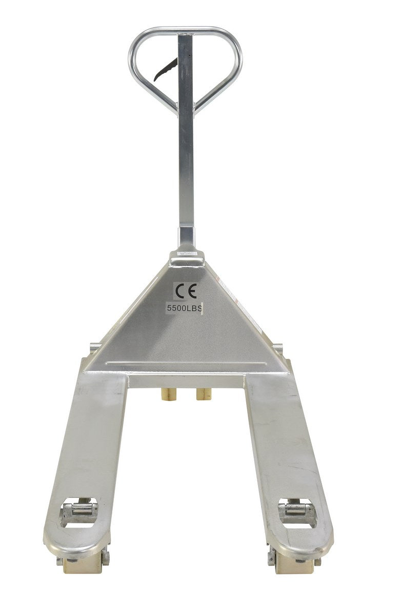 Steel Zinc Coated Pallet Truck 61 In. x 27 In. x 48 In. 5500 Lb. Capacity Silver
