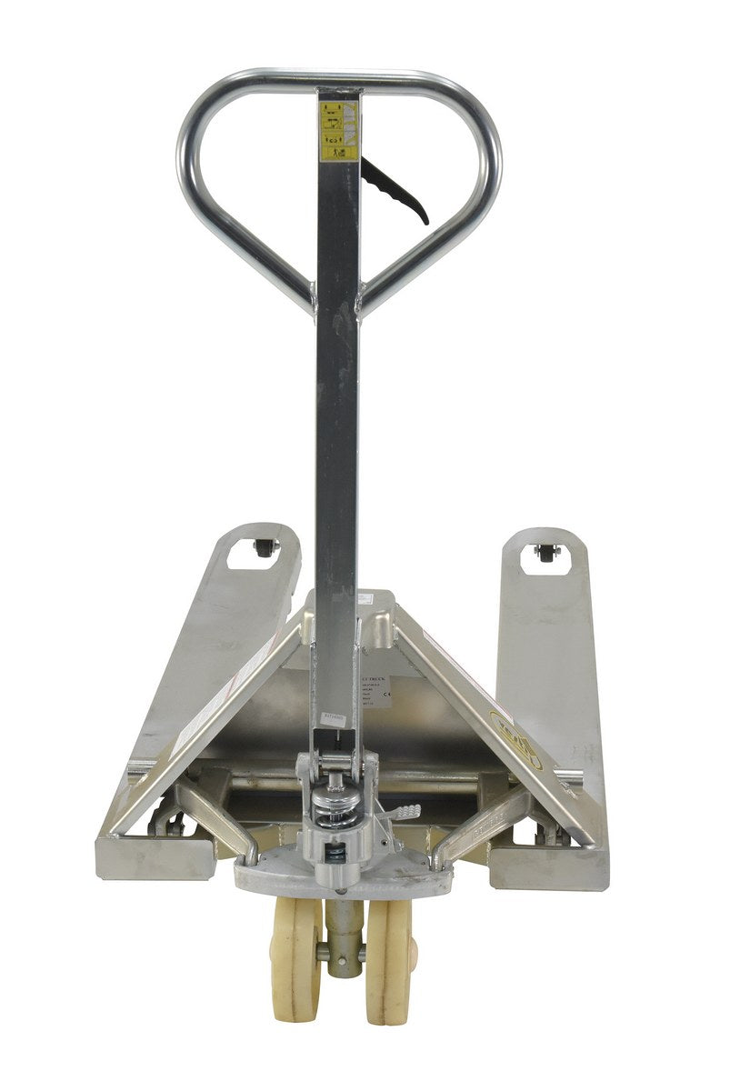 Steel Zinc Coated Pallet Truck 61 In. x 27 In. x 48 In. 5500 Lb. Capacity Silver