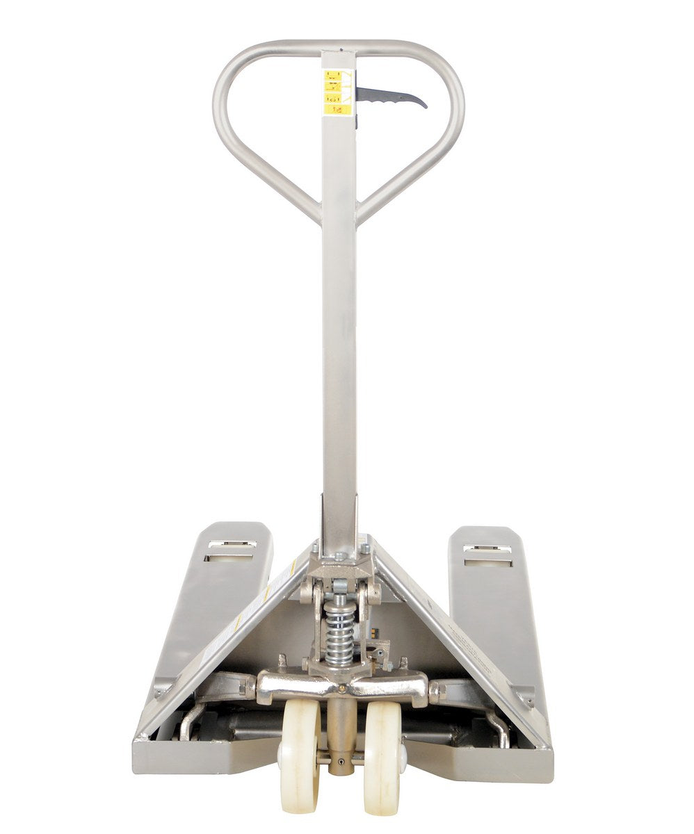 304 Stainless Steel Frame Pallet Truck 61 In. x 27 In. x 48 In. 5500 Lb. Capacity Silver