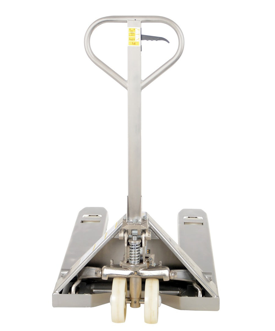 304 Stainless Steel Frame Pallet Truck 61 In. x 27 In. x 48 In. 5500 Lb. Capacity Silver