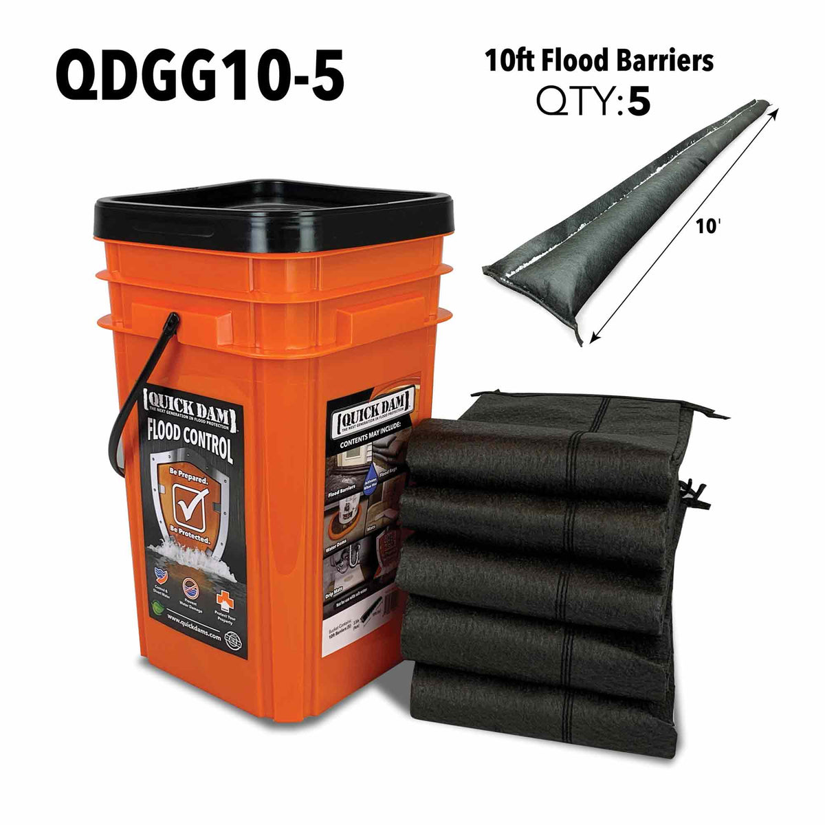 Quick Dam Grab & Go Flood Kit - 10ft Flood Barriers (x5)