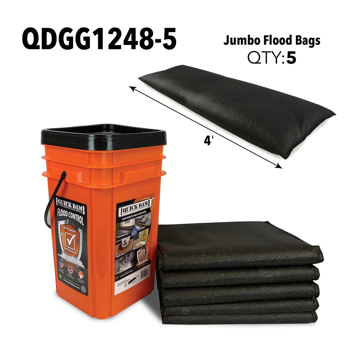 Quick Dam Grab & Go Kit - Jumbo 4ft Flood Bags (x5)