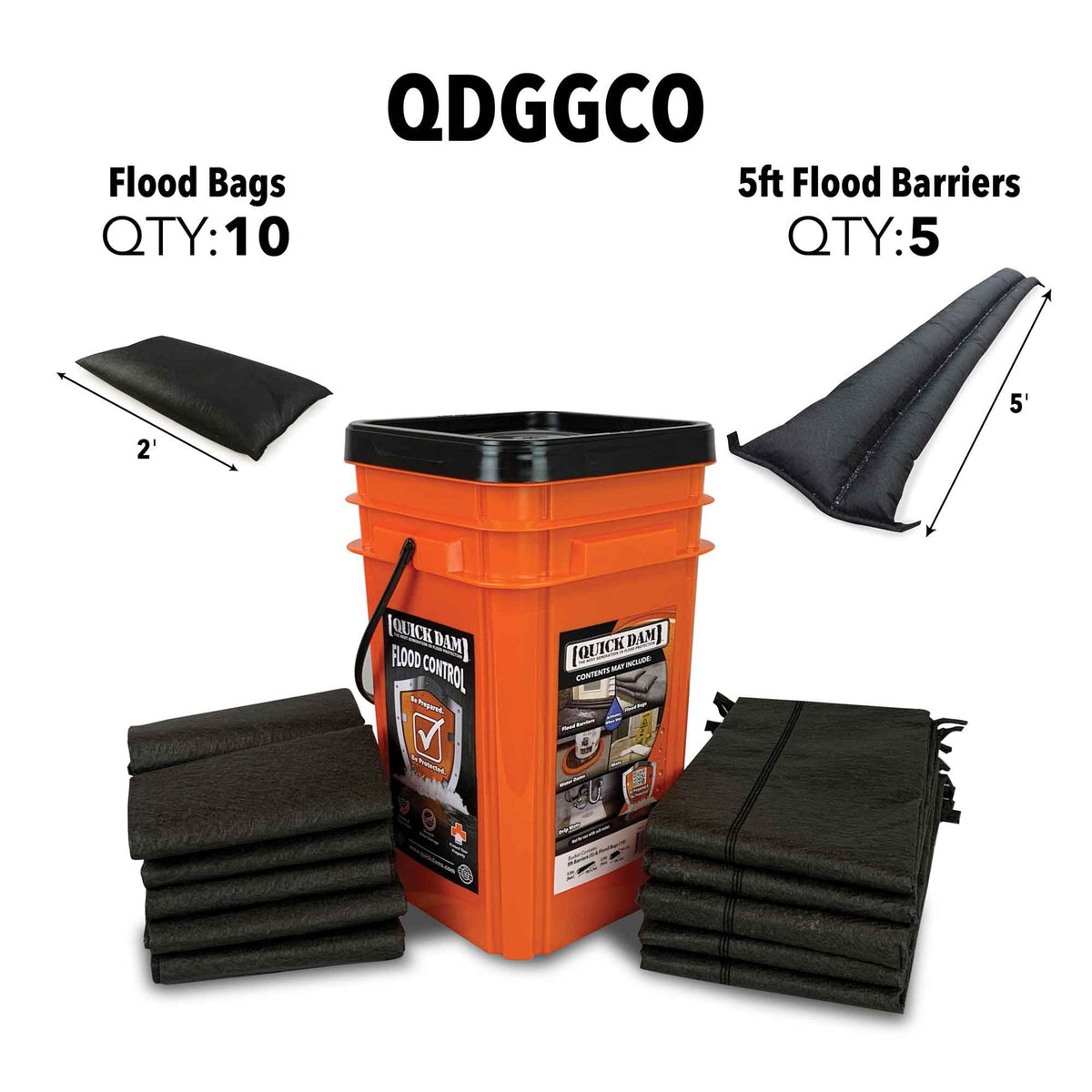 Quick Dam Grab & Go Kit - 5ft Flood Barriers (x5) and 12in x 24in Flood Bags (x10)