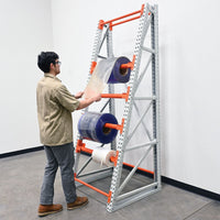 Thumbnail for Vestil Industrial 6000 Lb Capacity Steel Reel Rack - 36 x 39 x 96 Inches - Adjustable Axle Brackets - RERC-348