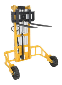 Thumbnail for Manual Steel Rough Terrain Stacker 62 In. Raised Height 2,000 Lb. Capacity Yellow