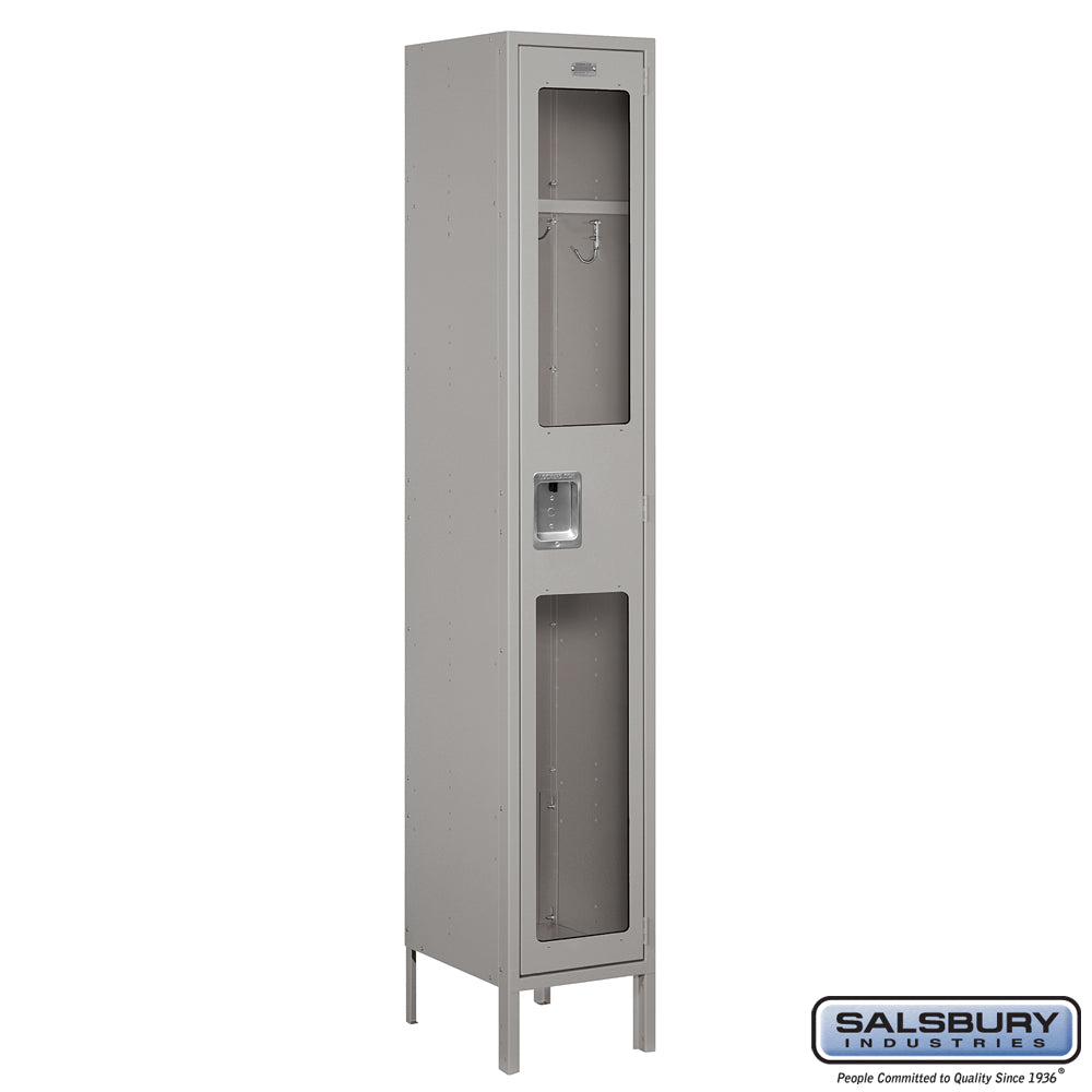 15" Wide Single Tier See-Through Metal Locker - 1 Wide - 6 Feet High - 15 Inches Deep - Gray - Unassembled