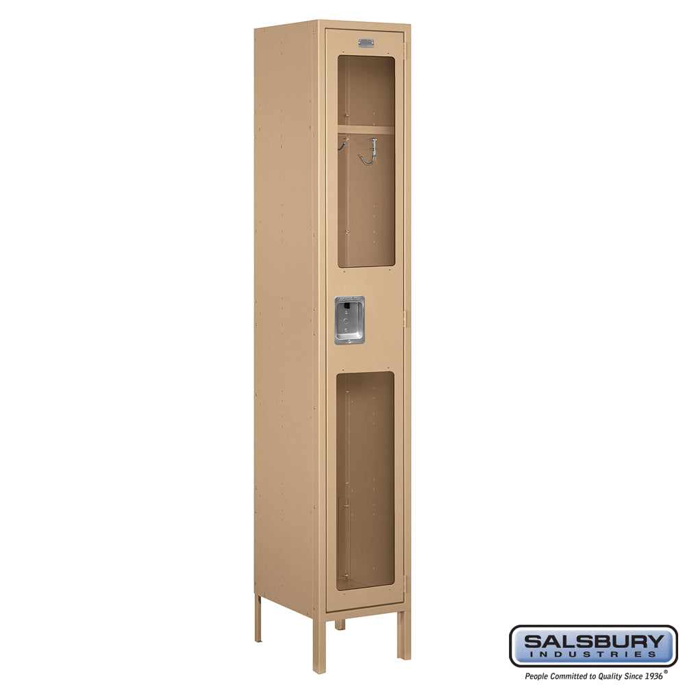 15" Wide Single Tier See-Through Metal Locker - 1 Wide - 6 Feet High - 15 Inches Deep - Tan - Assembled