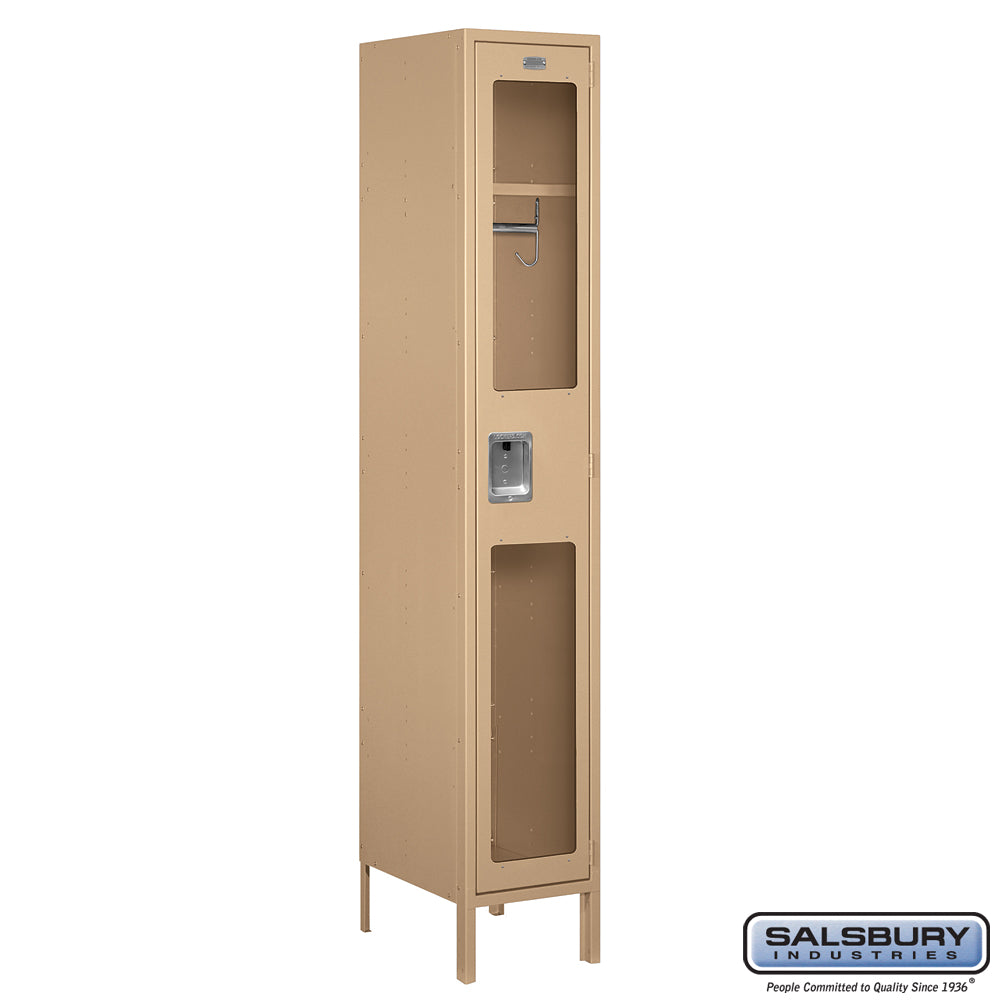 15" Wide Single Tier See-Through Metal Locker - 1 Wide - 6 Feet High - 18 Inches Deep - Tan - Assembled