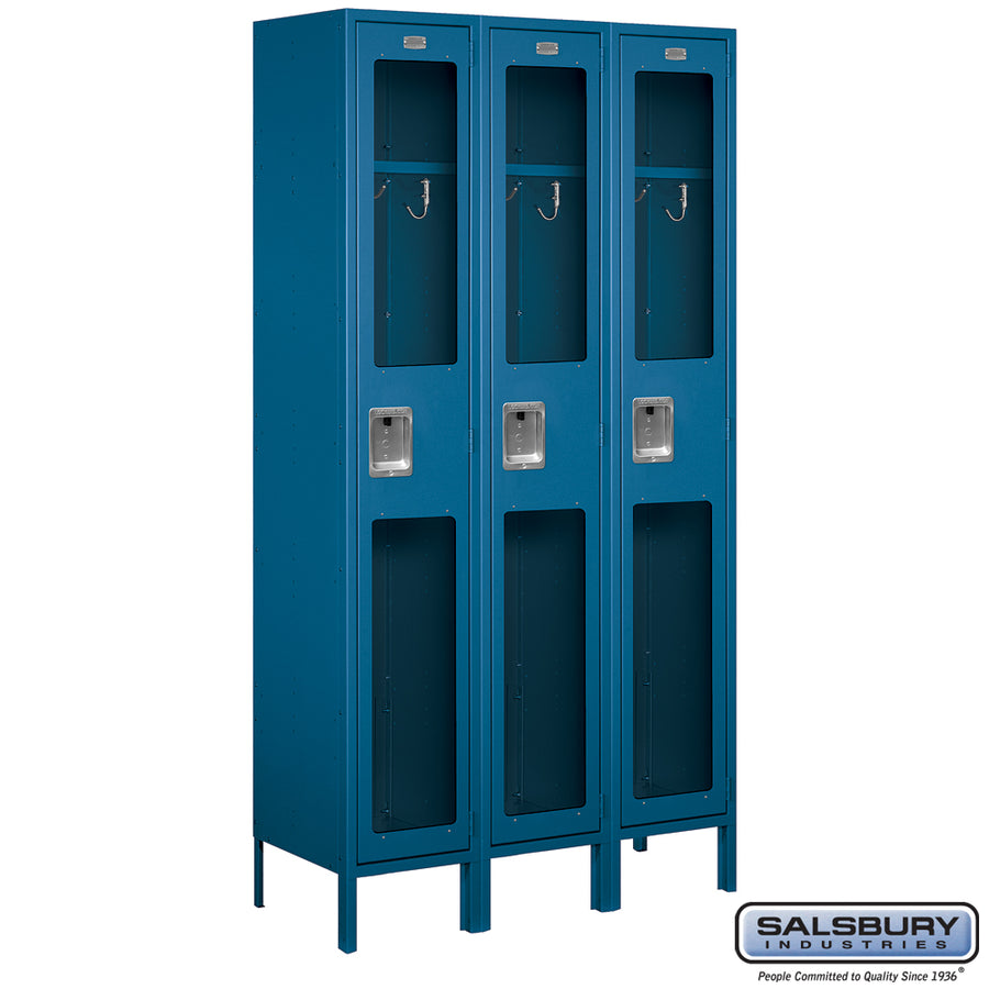15" Wide Single Tier See-Through Metal Locker - 3 Wide - 6 Feet High - 15 Inches Deep - Blue - Assembled