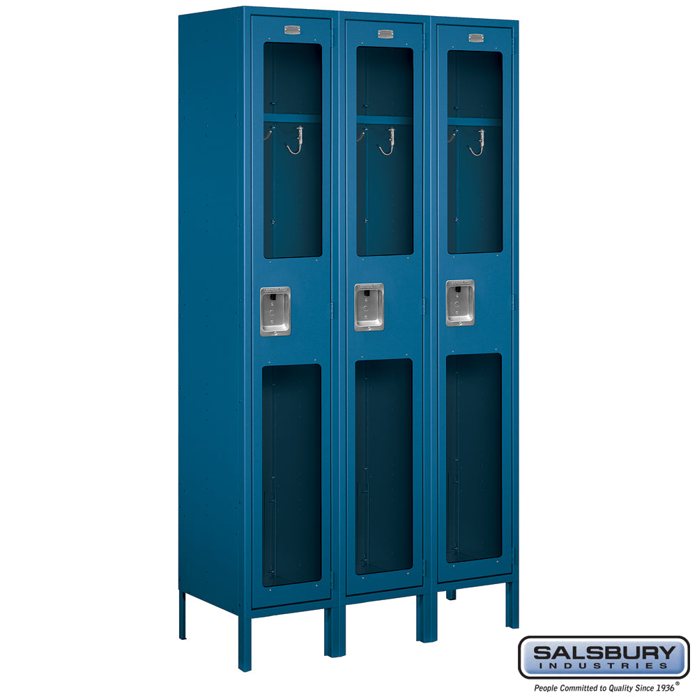15" Wide Single Tier See-Through Metal Locker - 3 Wide - 6 Feet High - 15 Inches Deep - Blue - Unassembled