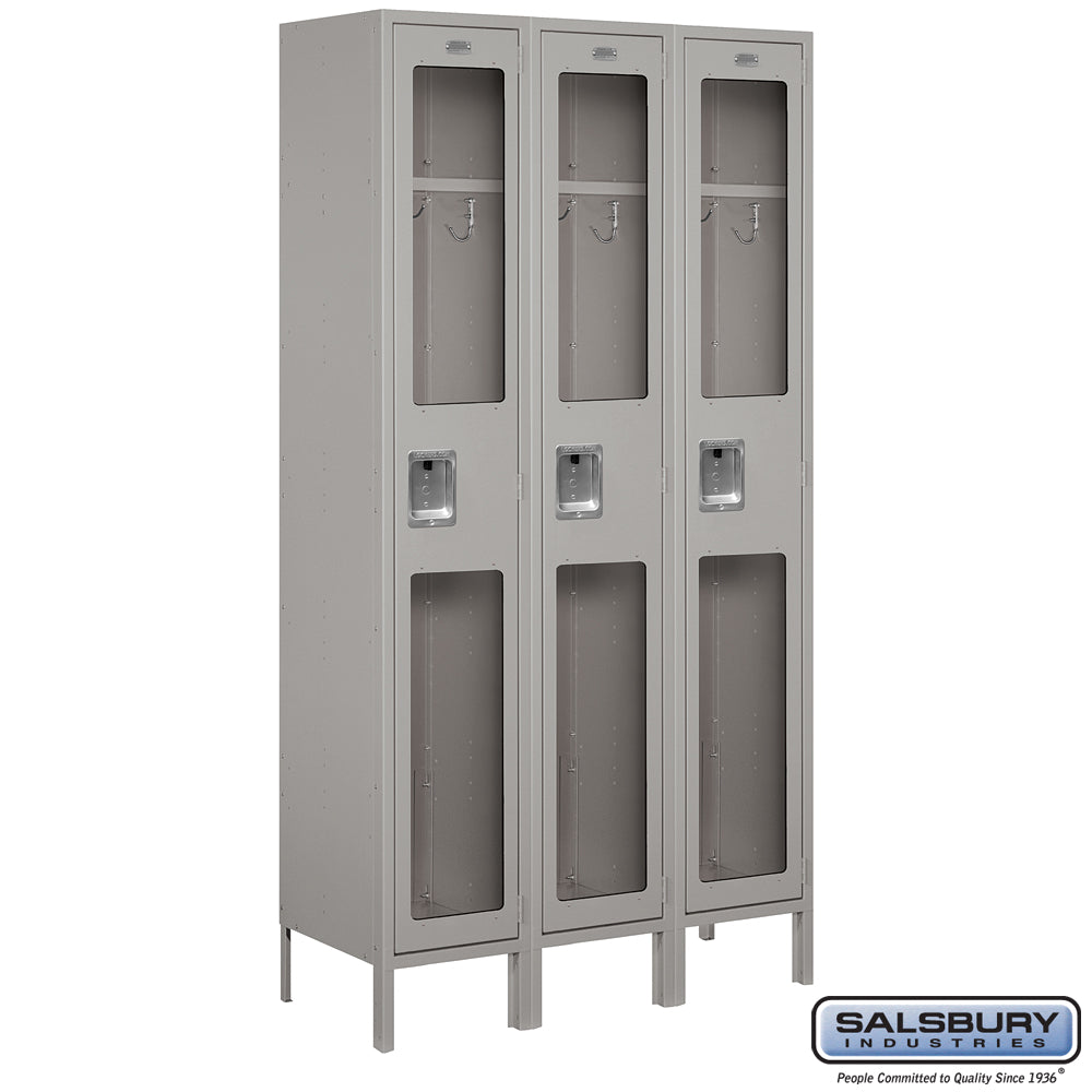 15" Wide Single Tier See-Through Metal Locker - 3 Wide - 6 Feet High - 15 Inches Deep - Gray - Unassembled