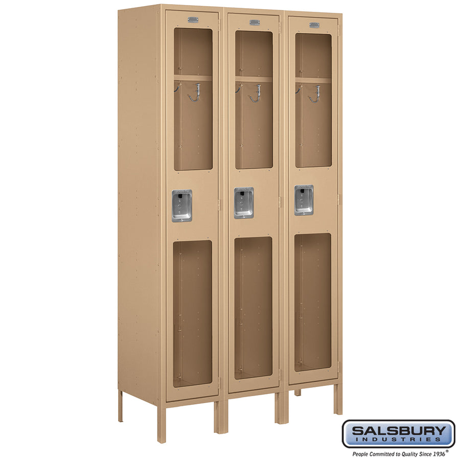15" Wide Single Tier See-Through Metal Locker - 3 Wide - 6 Feet High - 15 Inches Deep - Tan - Unassembled