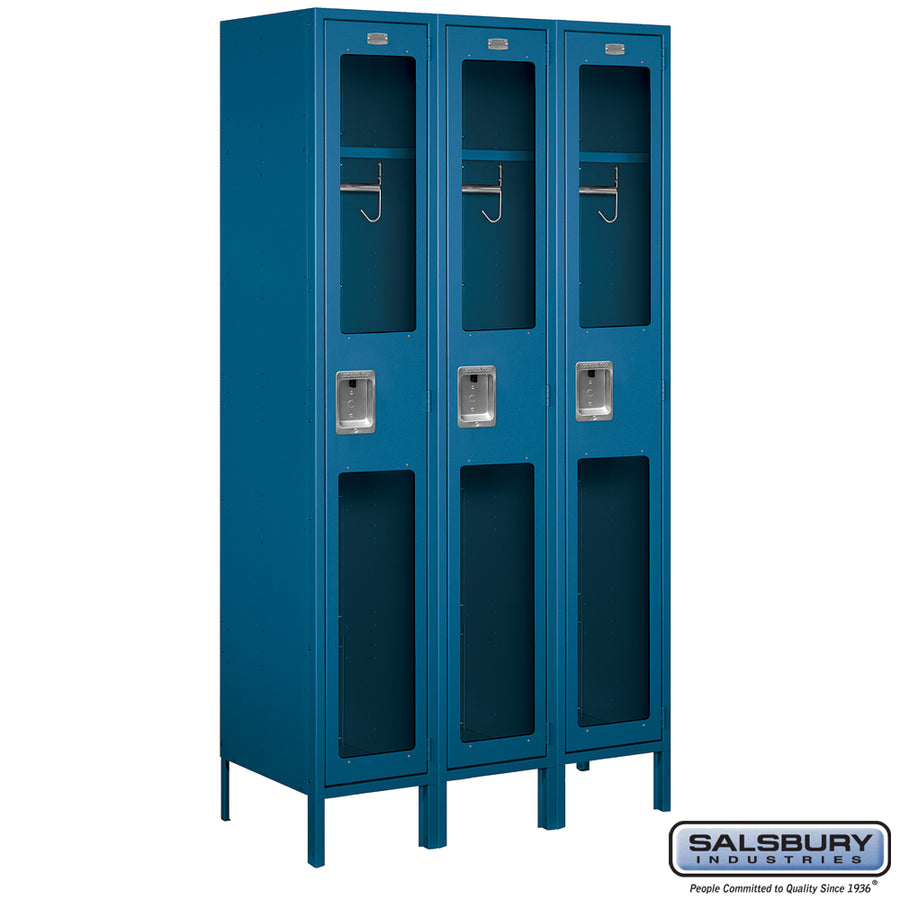 15" Wide Single Tier See-Through Metal Locker - 3 Wide - 6 Feet High - 18 Inches Deep - Blue - Assembled