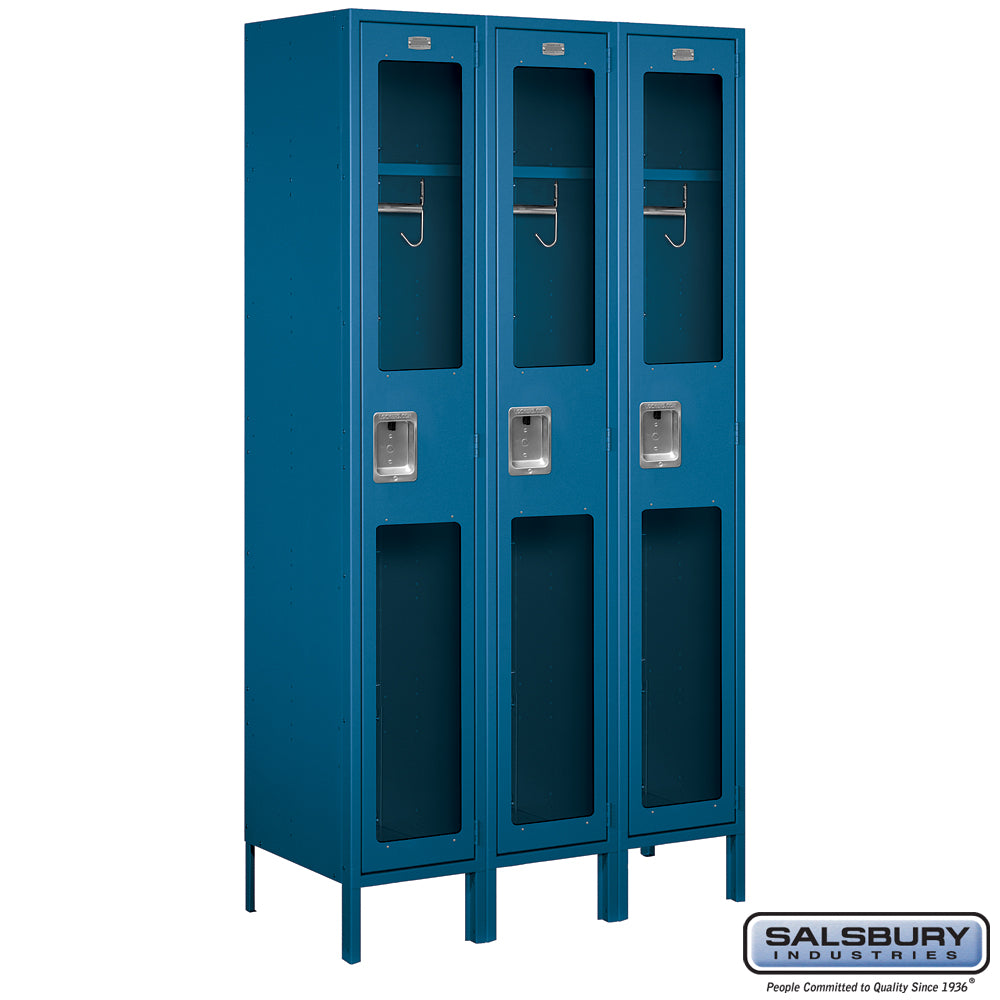 15" Wide Single Tier See-Through Metal Locker - 3 Wide - 6 Feet High - 18 Inches Deep - Blue - Unassembled