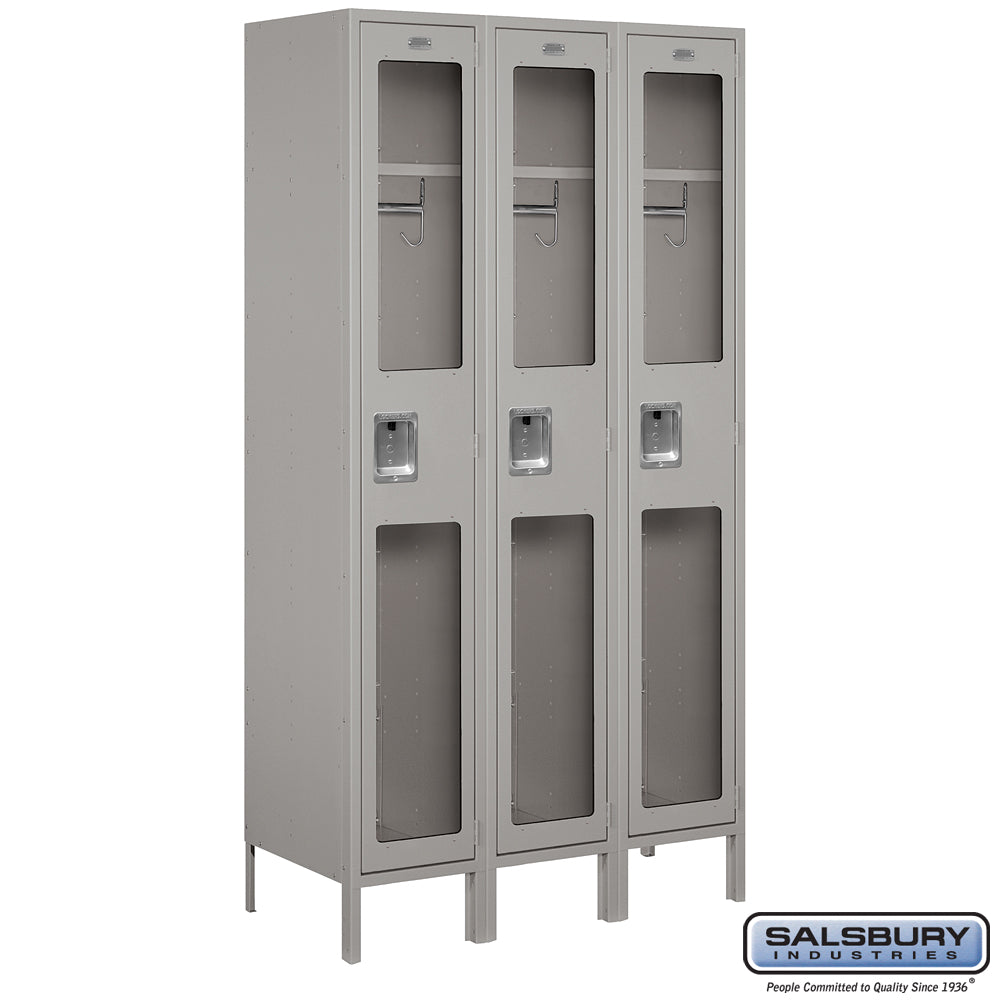 15" Wide Single Tier See-Through Metal Locker - 3 Wide - 6 Feet High - 18 Inches Deep - Gray - Assembled