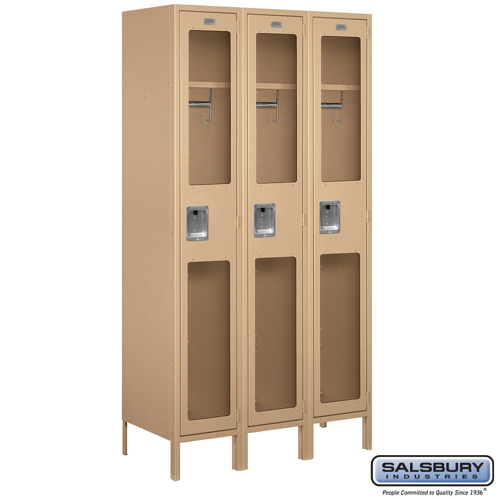 15" Wide Single Tier See-Through Metal Locker - 3 Wide - 6 Feet High - 18 Inches Deep - Tan - Assembled