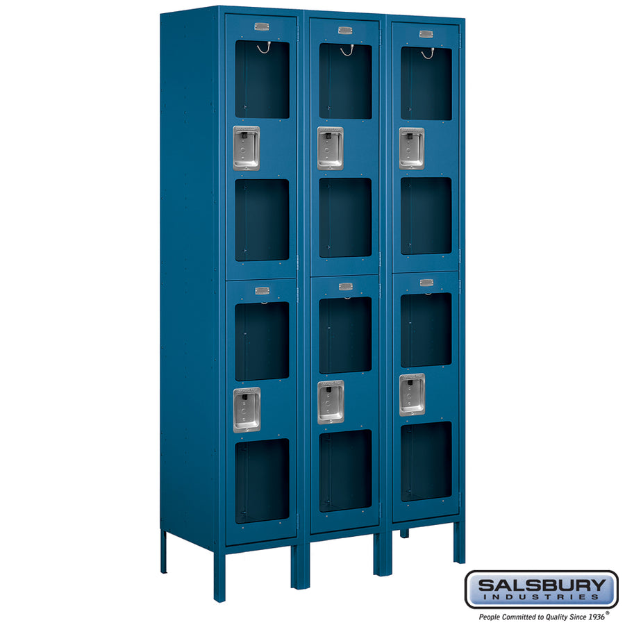 15" Wide Double Tier See-Through Metal Locker - 3 Wide - 6 Feet High - 15 Inches Deep - Blue - Assembled