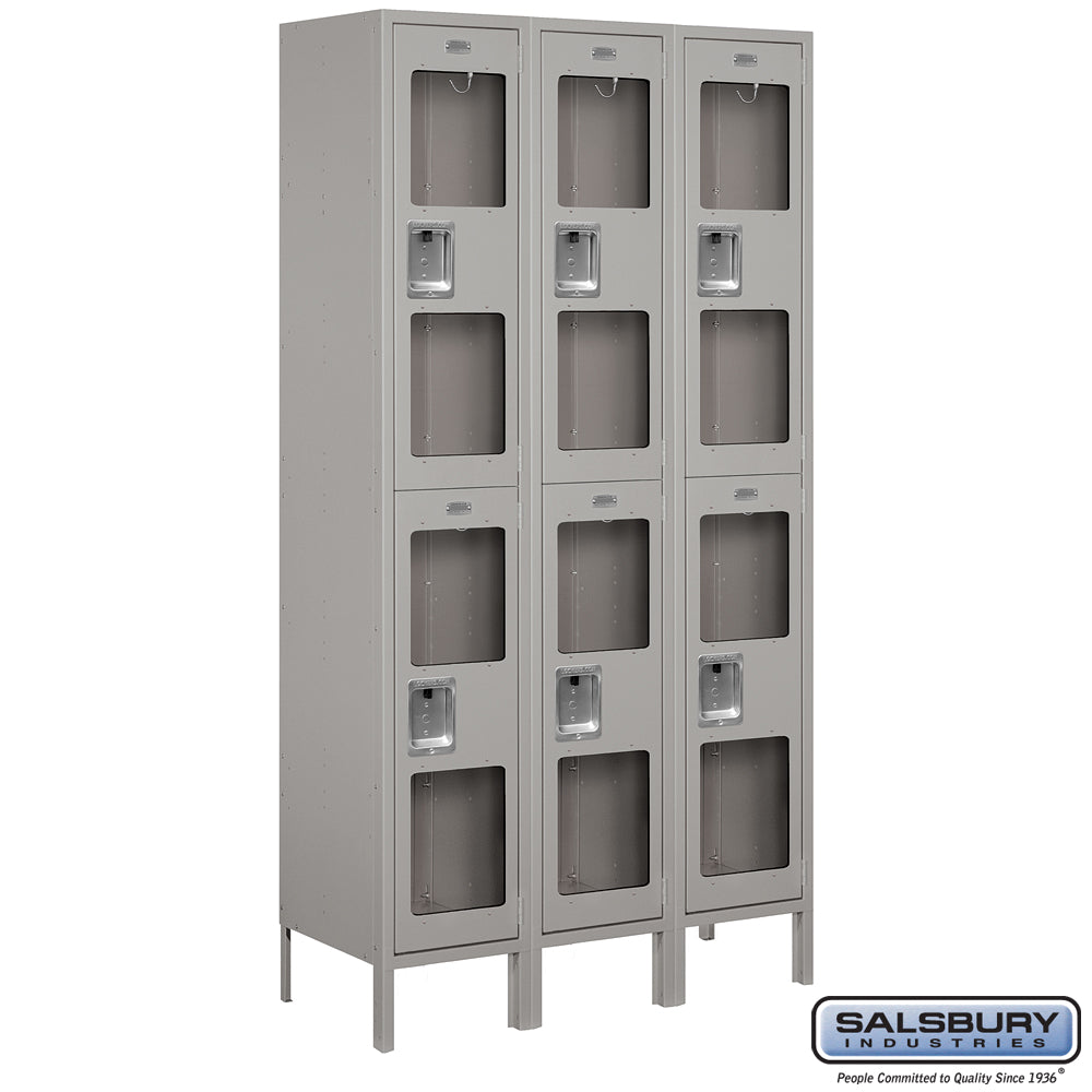 15" Wide Double Tier See-Through Metal Locker - 3 Wide - 6 Feet High - 15 Inches Deep - Gray - Assembled