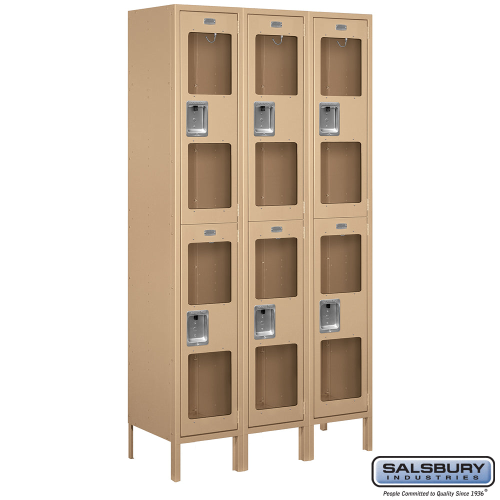 15" Wide Double Tier See-Through Metal Locker - 3 Wide - 6 Feet High - 15 Inches Deep - Tan - Assembled