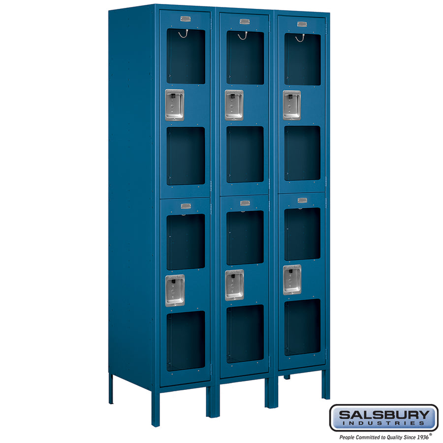 15" Wide Double Tier See-Through Metal Locker - 3 Wide - 6 Feet High - 18 Inches Deep - Blue - Assembled