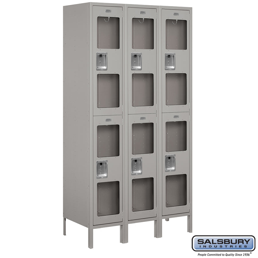 15" Wide Double Tier See-Through Metal Locker - 3 Wide - 6 Feet High - 18 Inches Deep - Gray - Assembled