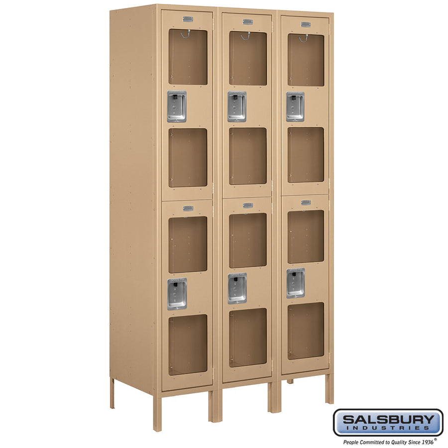 15" Wide Double Tier See-Through Metal Locker - 3 Wide - 6 Feet High - 18 Inches Deep - Tan - Assembled