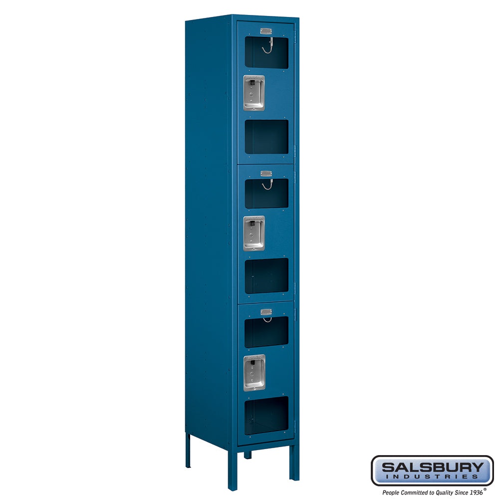 15" Wide Triple Tier See-Through Metal Locker - 1 Wide - 6 Feet High - 15 Inches Deep - Blue - Unassembled