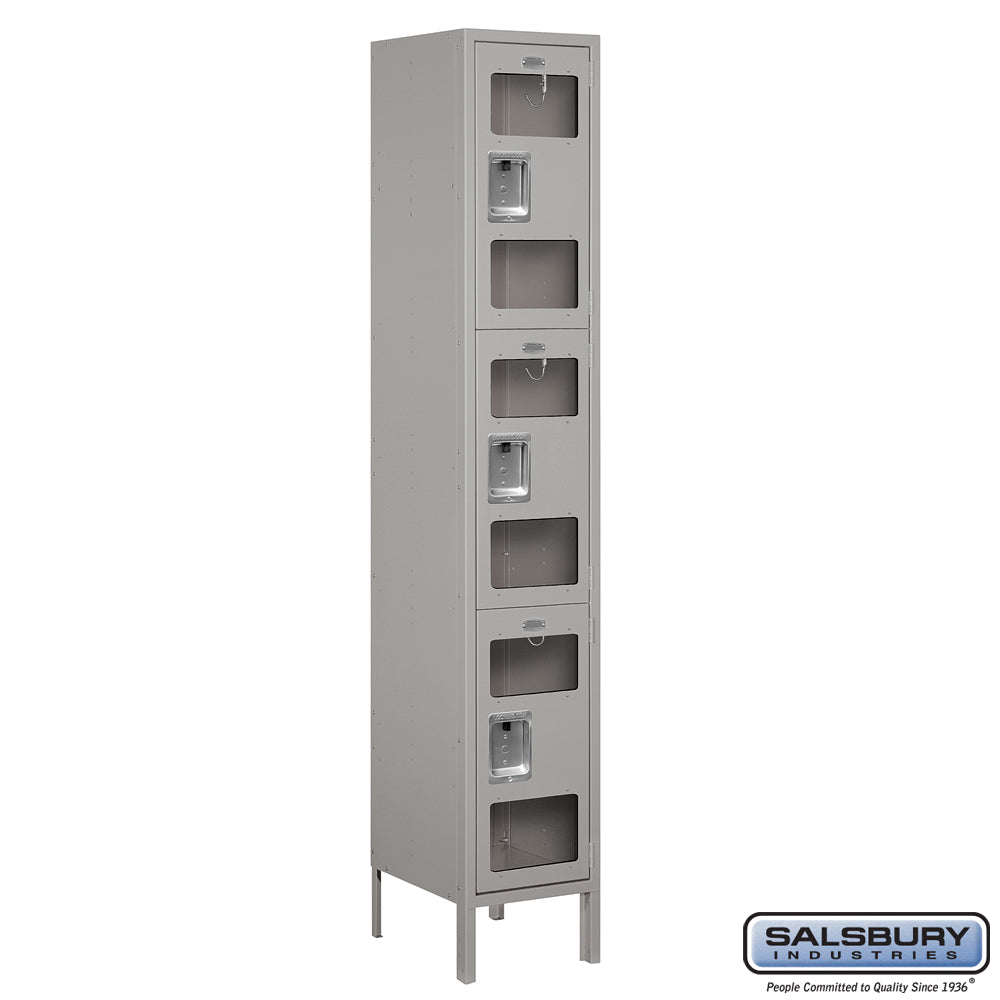 15" Wide Triple Tier See-Through Metal Locker - 1 Wide - 6 Feet High - 15 Inches Deep - Gray - Assembled