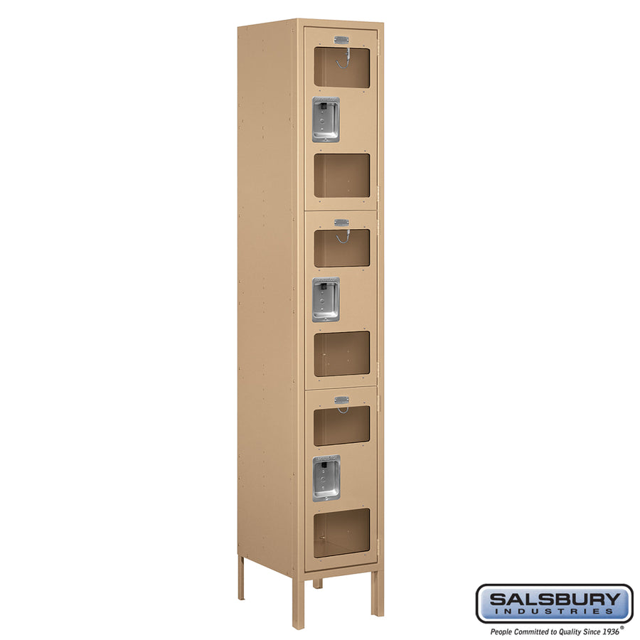 15" Wide Triple Tier See-Through Metal Locker - 1 Wide - 6 Feet High - 15 Inches Deep - Tan - Assembled
