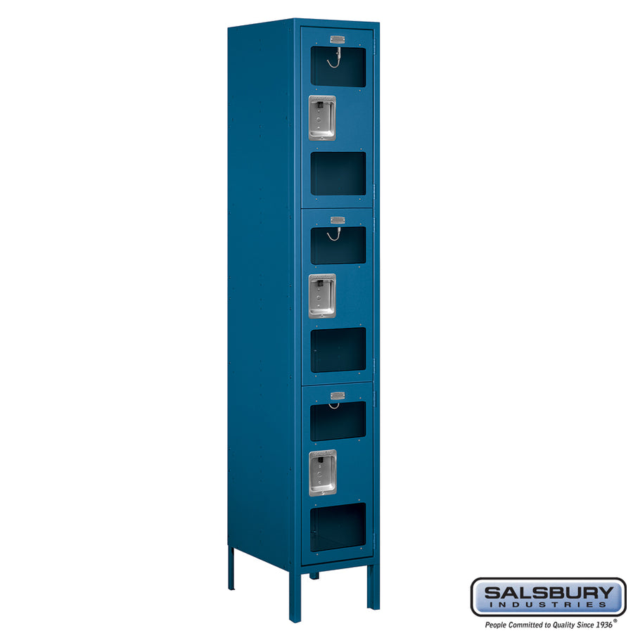 15" Wide Triple Tier See-Through Metal Locker - 1 Wide - 6 Feet High - 18 Inches Deep - Blue - Assembled