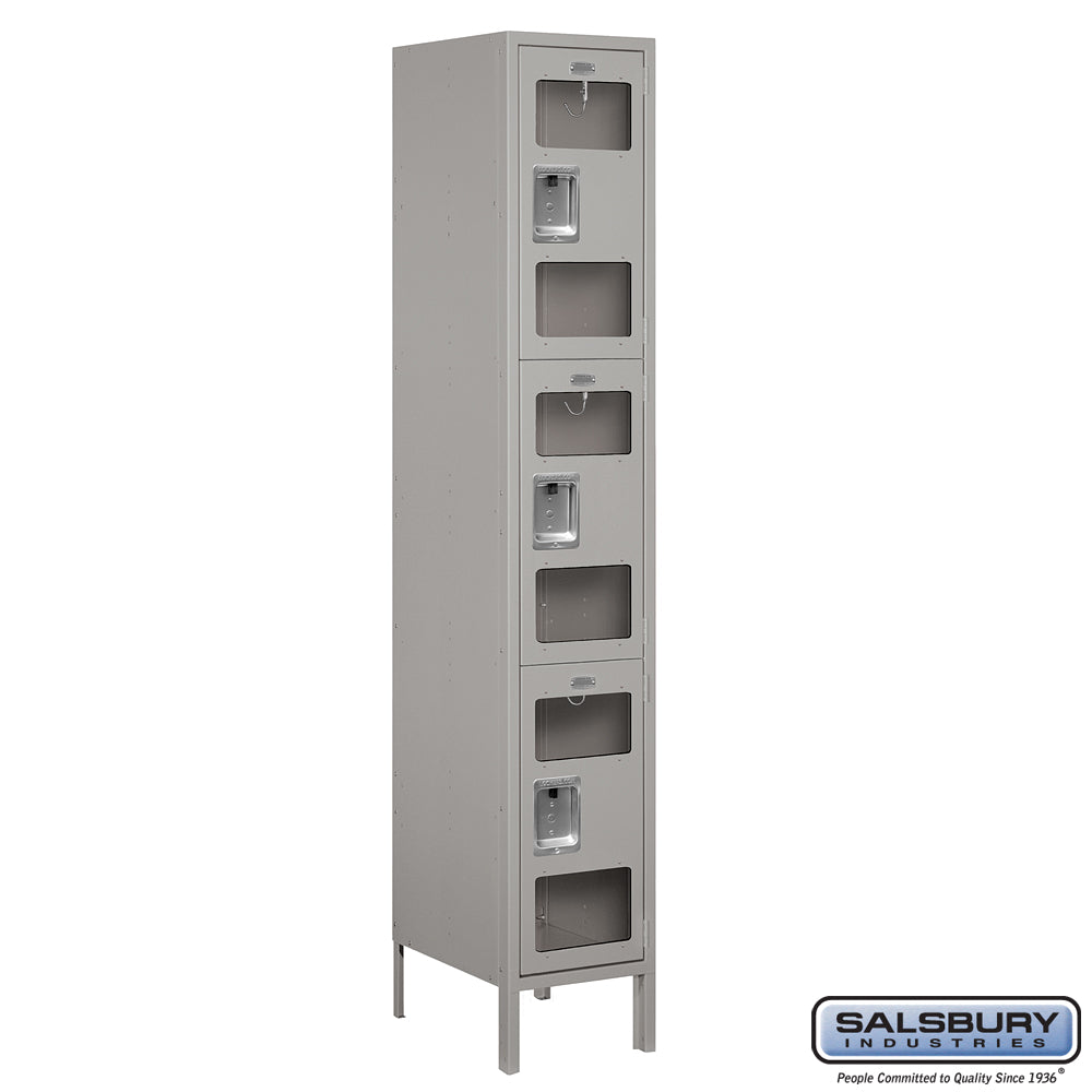 15" Wide Triple Tier See-Through Metal Locker - 1 Wide - 6 Feet High - 18 Inches Deep - Gray - Assembled