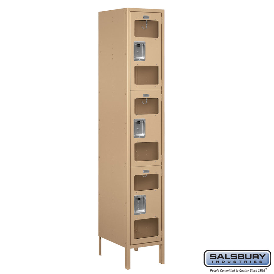 15" Wide Triple Tier See-Through Metal Locker - 1 Wide - 6 Feet High - 18 Inches Deep - Tan - Assembled
