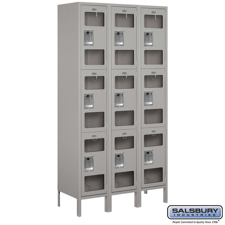 15" Wide Triple Tier See-Through Metal Locker - 3 Wide - 6 Feet High - 15 Inches Deep - Gray - Unassembled