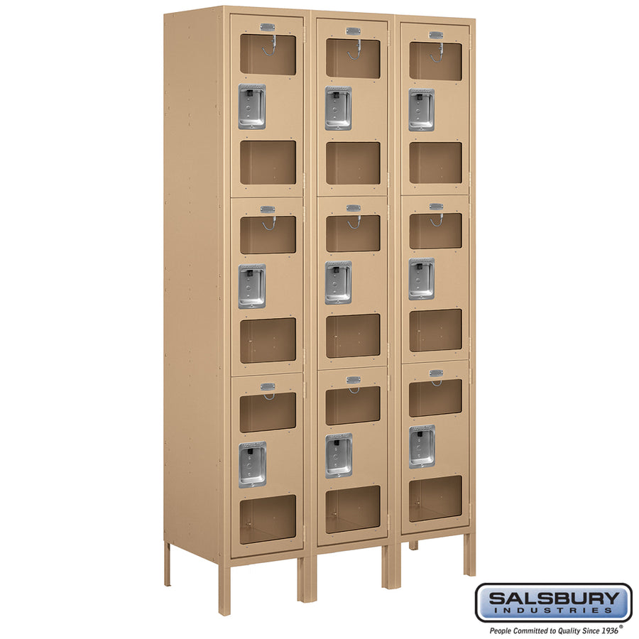 15" Wide Triple Tier See-Through Metal Locker - 3 Wide - 6 Feet High - 15 Inches Deep - Tan - Unassembled