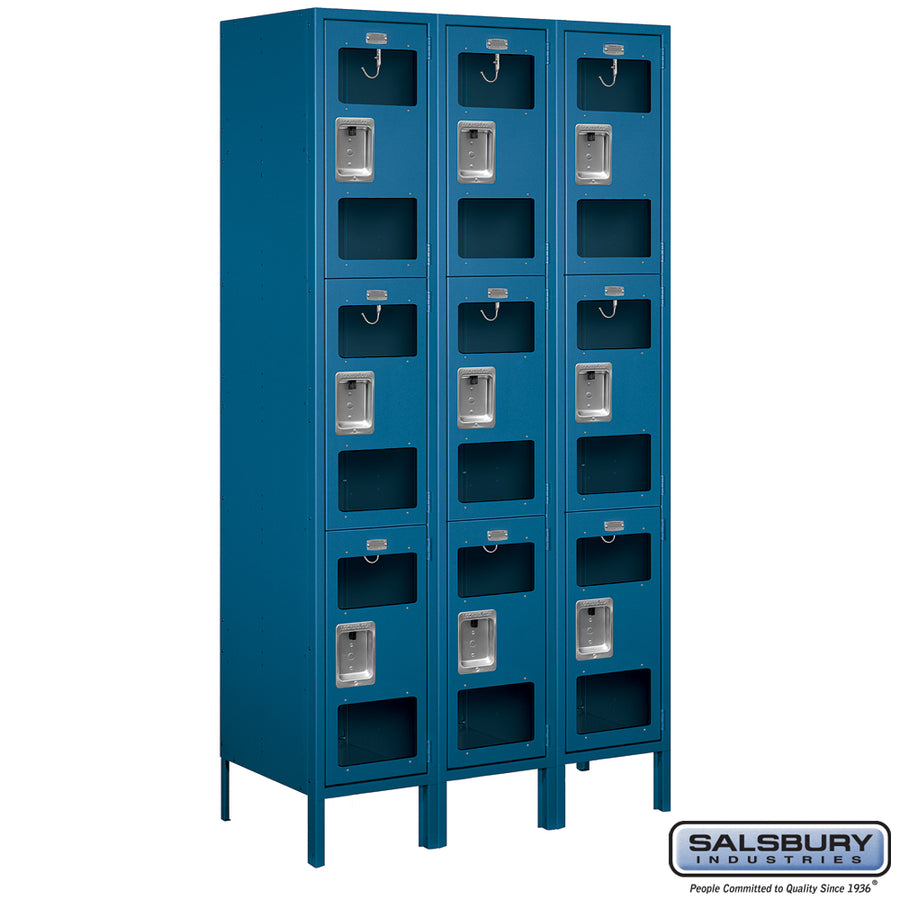 15" Wide Triple Tier See-Through Metal Locker - 3 Wide - 6 Feet High - 18 Inches Deep - Blue - Unassembled