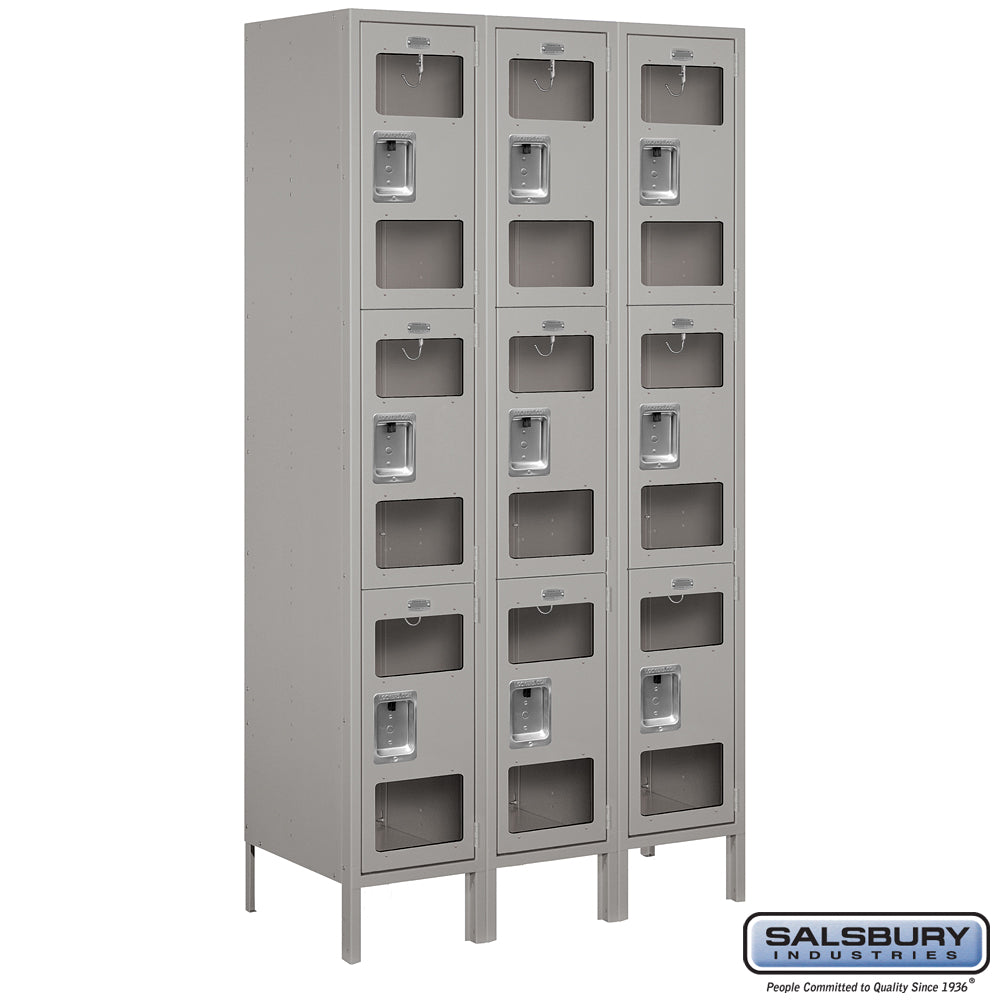 15" Wide Triple Tier See-Through Metal Locker - 3 Wide - 6 Feet High - 18 Inches Deep - Gray - Assembled
