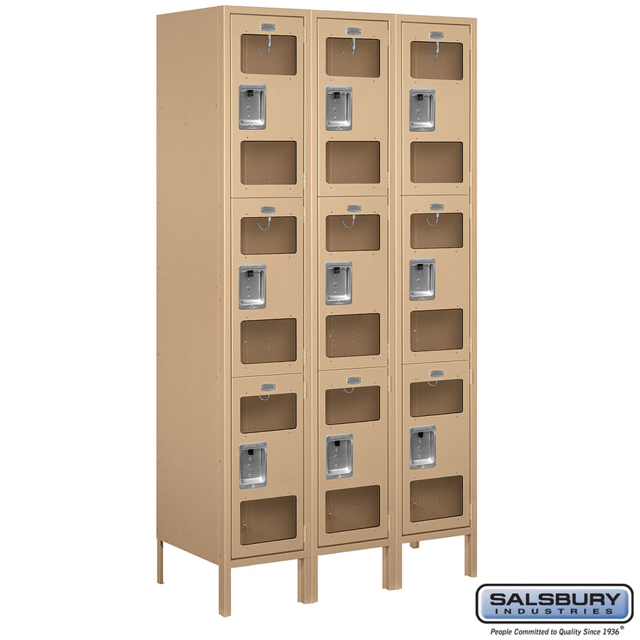 15" Wide Triple Tier See-Through Metal Locker - 3 Wide - 6 Feet High - 18 Inches Deep - Tan - Unassembled