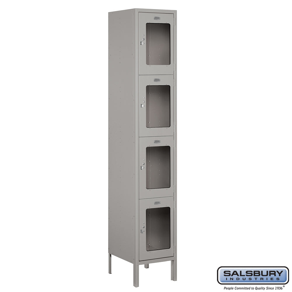 15" Wide Four Tier See-Through Metal Locker - 1 Wide - 6 Feet High - 15 Inches Deep - Gray - Assembled