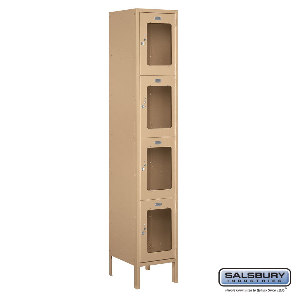 15" Wide Four Tier See-Through Metal Locker - 1 Wide - 6 Feet High - 15 Inches Deep - Tan - Assembled