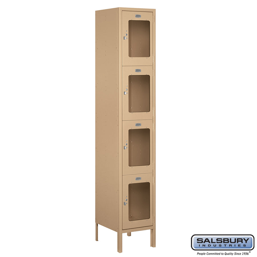 15" Wide Four Tier See-Through Metal Locker - 1 Wide - 6 Feet High - 15 Inches Deep - Tan - Unassembled
