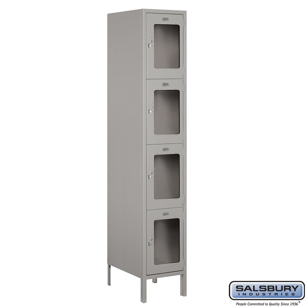 15" Wide Four Tier See-Through Metal Locker - 1 Wide - 6 Feet High - 18 Inches Deep - Gray - Assembled