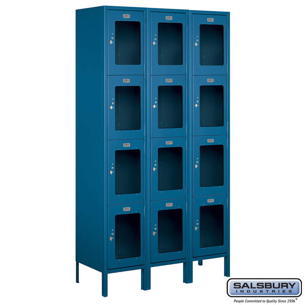 15" Wide Four Tier See-Through Metal Locker - 3 Wide - 6 Feet High - 15 Inches Deep - Blue - Assembled