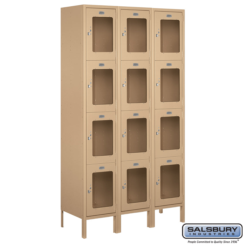 15" Wide Four Tier See-Through Metal Locker - 3 Wide - 6 Feet High - 15 Inches Deep - Tan - Unassembled