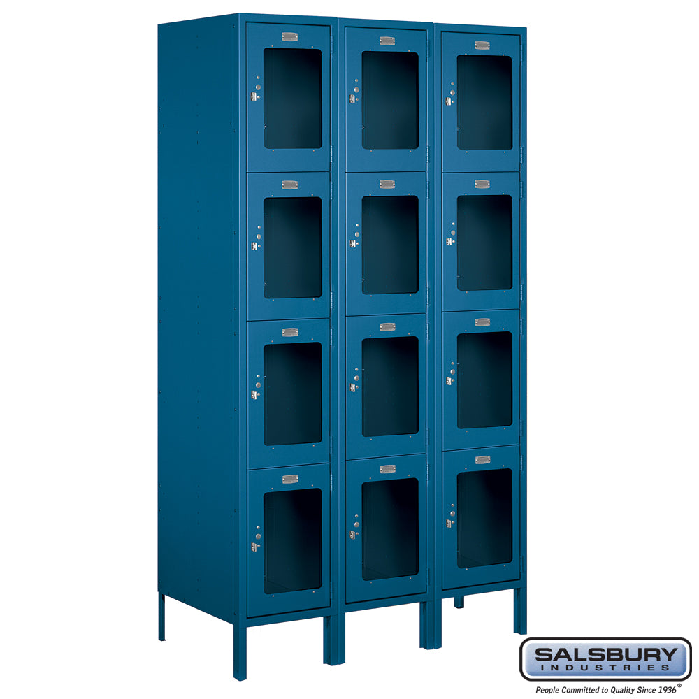 15" Wide Four Tier See-Through Metal Locker - 3 Wide - 6 Feet High - 18 Inches Deep - Blue - Unassembled