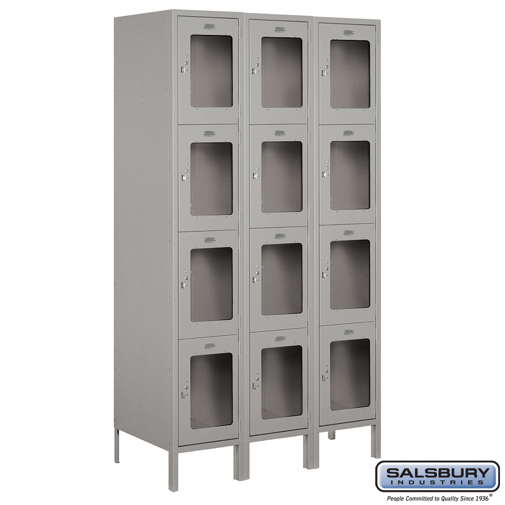 15" Wide Four Tier See-Through Metal Locker - 3 Wide - 6 Feet High - 18 Inches Deep - Gray - Assembled