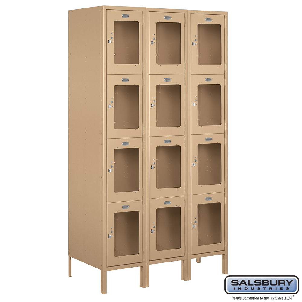 15" Wide Four Tier See-Through Metal Locker - 3 Wide - 6 Feet High - 18 Inches Deep - Tan - Assembled