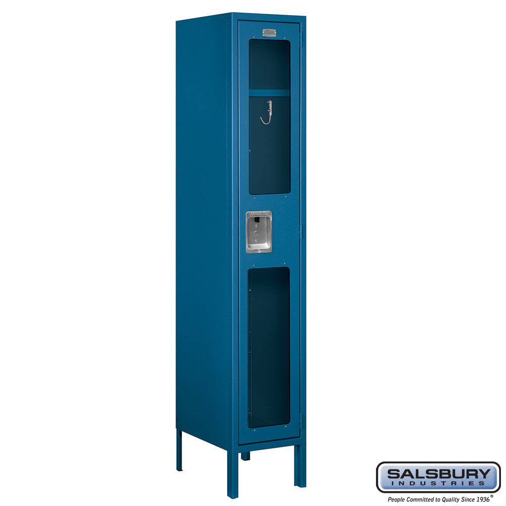 12" Wide Single Tier See-Through Metal Locker - 1 Wide - 5 Feet High - 15 Inches Deep - Blue - Unassembled