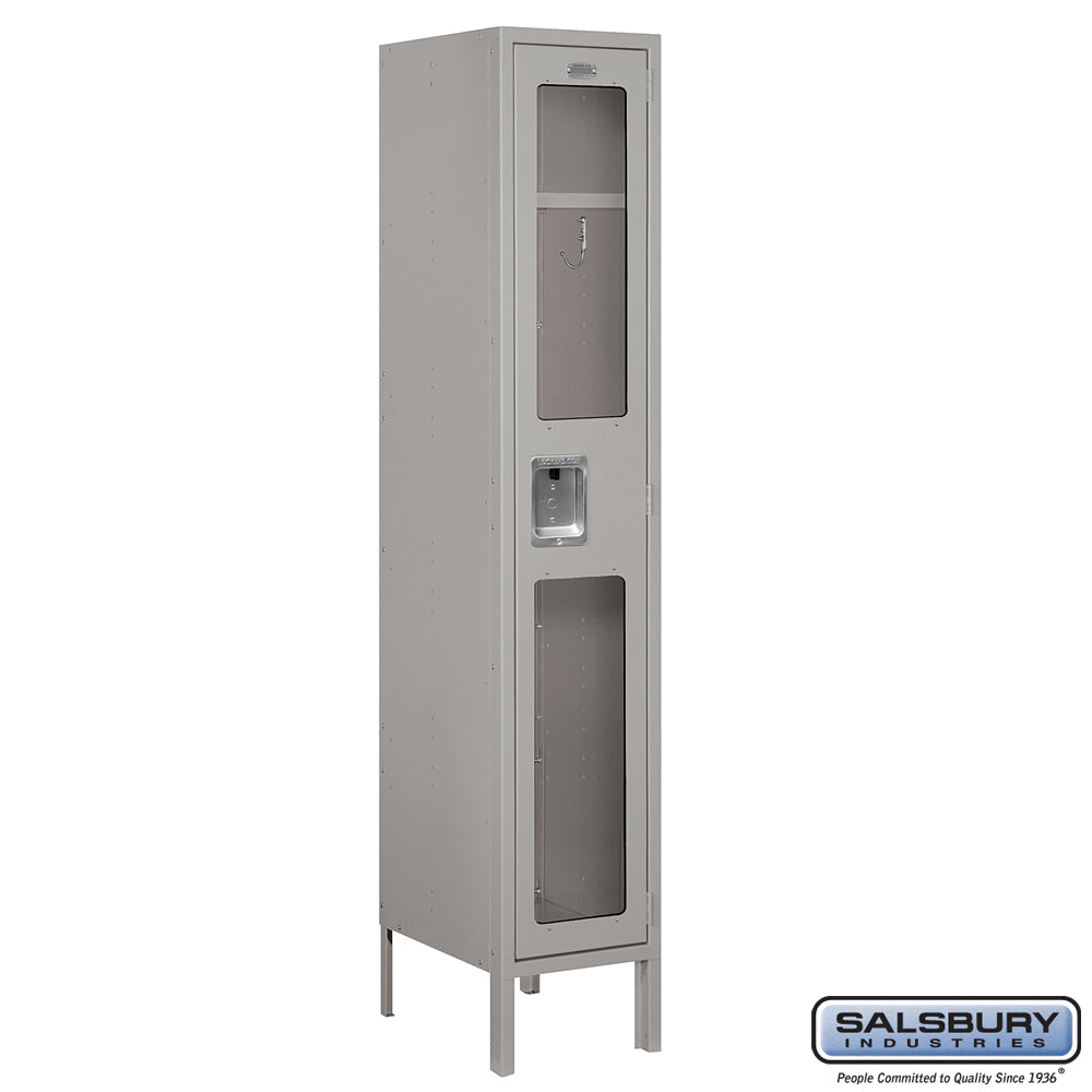 12" Wide Single Tier See-Through Metal Locker - 1 Wide - 5 Feet High - 15 Inches Deep - Gray - Assembled