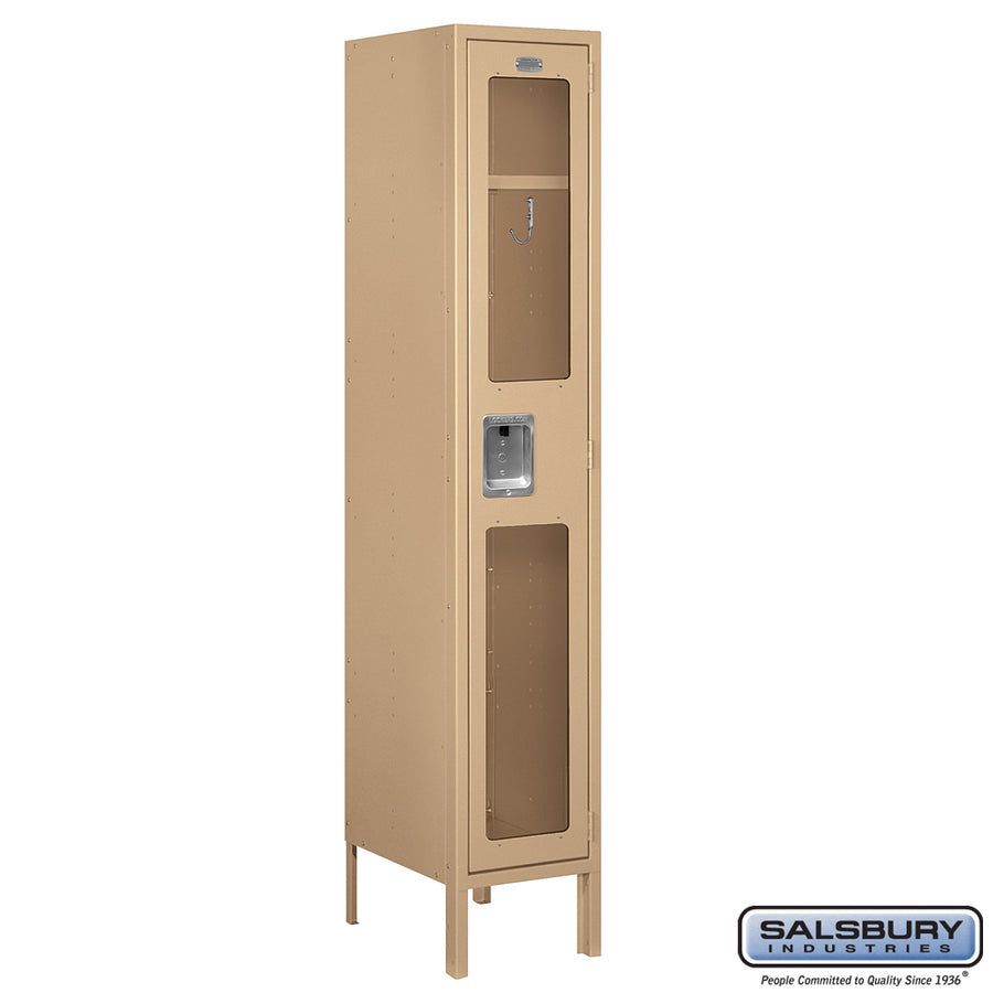 12" Wide Single Tier See-Through Metal Locker - 1 Wide - 5 Feet High - 15 Inches Deep - Tan - Assembled